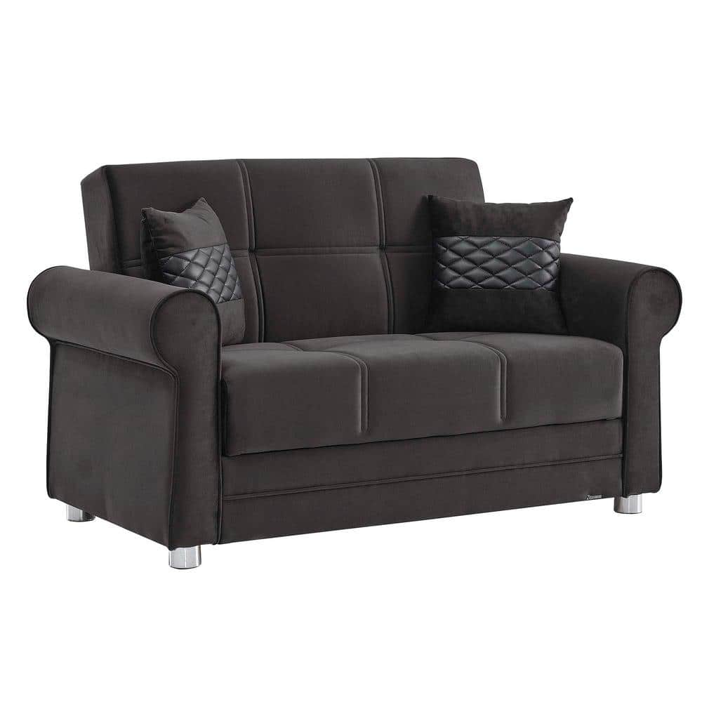 Ottomanson Alex Collection Convertible 63 in. Black Microfiber 2-Seater ...