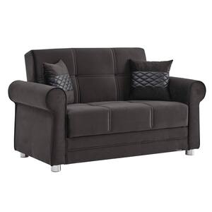 Alex Collection Convertible 63 in. Black Microfiber 2-Seater Loveseat with Storage