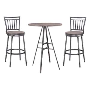 Talia 3-piece Round Driftwood Grey Wood Top Pub Height Table Set