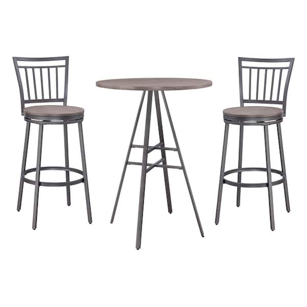 American Woodcrafters Talia 3-piece Round Driftwood Grey Wood Top Pub Height Table Set