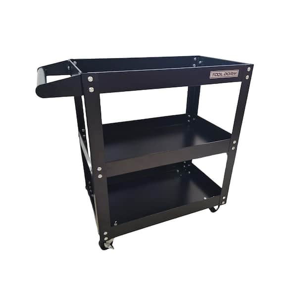 3-Tier Steel 4-Wheeled Shelves Storage Utility Cart in Black, 450 lbs. Capacity