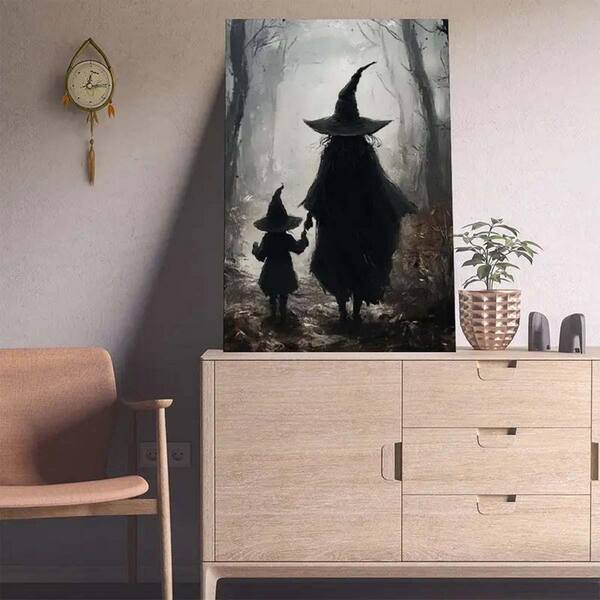 witchy Decor Halloween Wall Art Vintage Witch Art, 36*24, Rustic