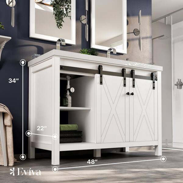 Eviva Dallas 48 in. W x 22 in. D x 34 in. H Double Bath Vanity in White with Black Granite Top with Black Sinks