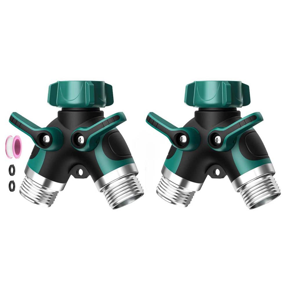 2 Way Garden Hose Splitter with Shut Off Valve, Water Spigot Splitter for 3/4 in. Hose Connector, 2 Pack-Green price history on PriceWatchPro