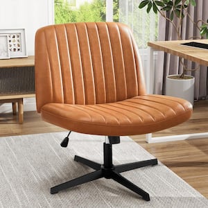 Faux Leather Seat Adjustable Height Ergonomic Drafting Chair in Brown with Armless, Criss Cross Legged and No Wheels