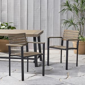 Laris Black Wood and Metal Outdoor Dining Chairs (2-Pack)