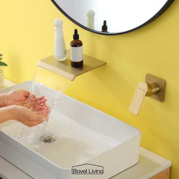 Single Handle Wall Mounted Faucet with Valve in Brushed Gold