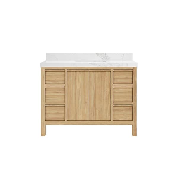 Willow Collections Elizabeth 48 in. W x 22 in. D x 36 in. H Bath Vanity in Natural with 2" Calacatta Nuvo Top