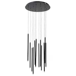 19.7 in. 12-Light Black Modern Linear Integrated LED Pendant Light with Adjustable Height for Living Room Foyer