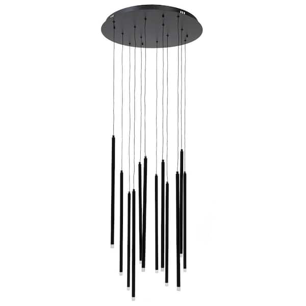 OUKANING 19.7 in. 12-Light Black Modern Linear Integrated LED Pendant Light with Adjustable Height for Living Room Foyer