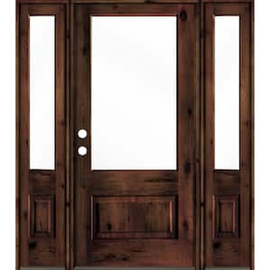 64 in. x 80 in. Knotty Alder Right-Hand/Inswing 3/4-Lite Clear Glass Red Mahogany Stain Wood Prehung Front Door with DSL