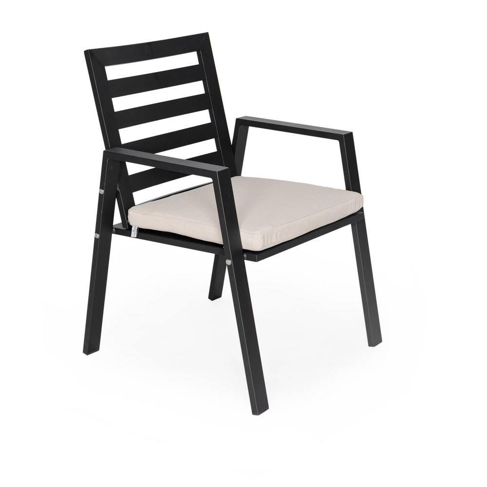 Chelsea Black Aluminum Outdoor Dining Chairs with Beige Cushions