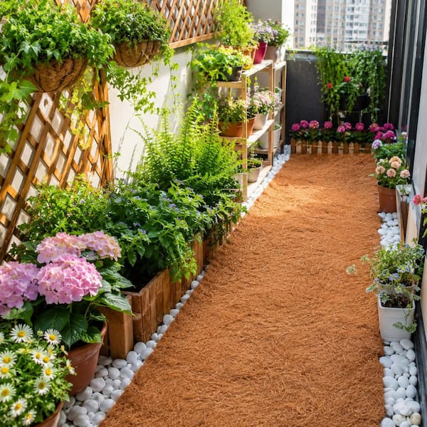 24 in. x 160 in. Natural Brown Handwoven Jute Coconut Fiber Landscape Mat for Planters, Walkways and Step Stones