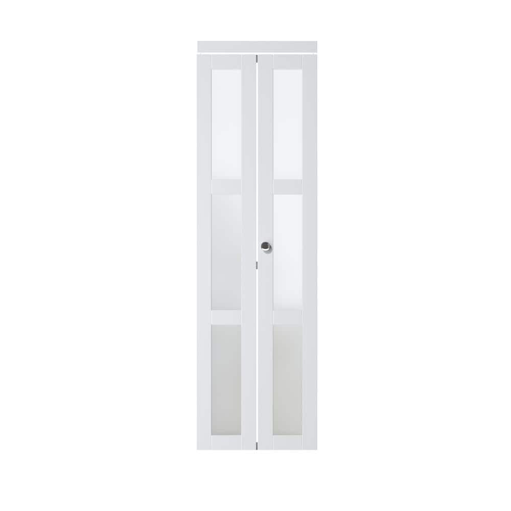 ARK DESIGN 24 In X 80 5 In 3 Lite Tempered Frosted Glass Solid Core   White 3 Lite Ark Design Bifold Doors Bfd Wt 3l 24 64 1000 