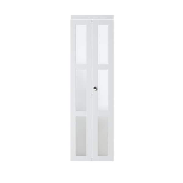ARK DESIGN 24 in. x 80.5 in. 3-Lite Tempered Frosted Glass Solid Core White Finished Bi-Fold Door with Hardware