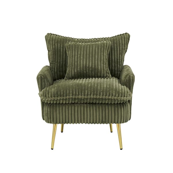 CSC DECOR INC Green Corduroy Accent Arm Chair Fabric Comfy Reading Chair Cozy Lounge Chair Single Leisure Sofa Chair with Pillow