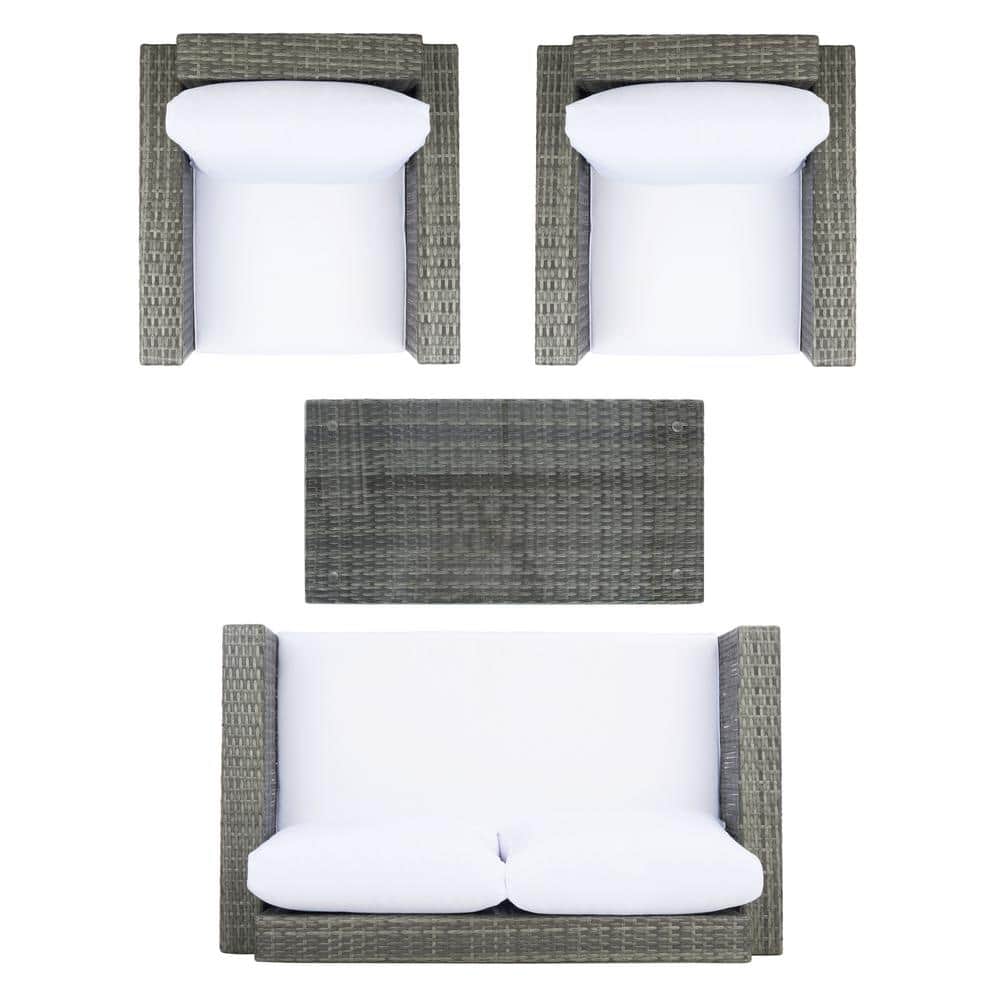 Machie Grey Brown Wicker 3-Person Outdoor Living Set with White Cushions