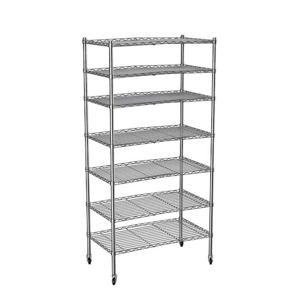 7 Tier Silver(Chrome) Kitchen Shelf Metal Storage Shelf Height Adjustable