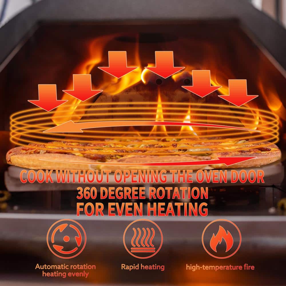 12-Inch Black Stainless Steel Outdoor Wood Fired Pizza Oven