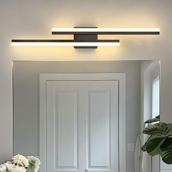 2-Light Modern Matte Black LED Wall Sconce Sleek Linear Fixture for Bedroom, Hallway with Frosted Acrylic Shade