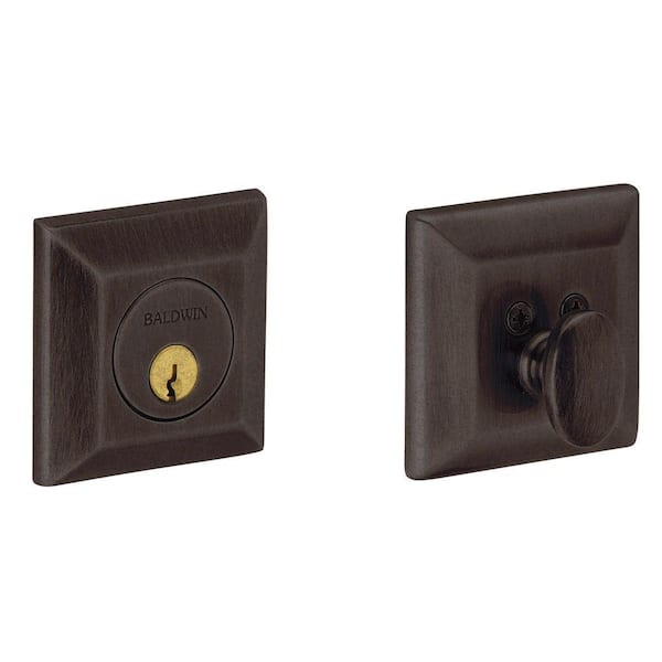 Baldwin 2-1/8 in. Distressed Venetian Bronze Single Cylinder Door Prep Square Deadbolt