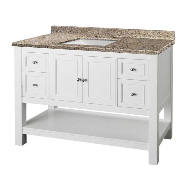 Home Decorators Collection Gazette 49 in. W x 22 in. D Vanity in White with Granite Vanity Top in Ornamental Giallo and White Basin