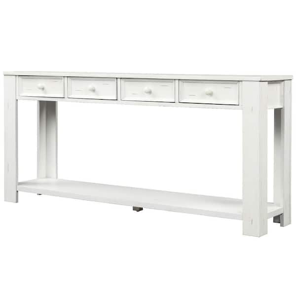 L Antique White Console Table, Antique White Console Table With Storage