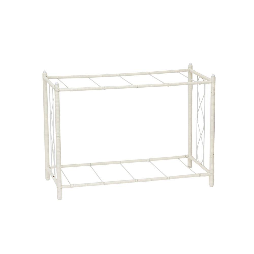 White Resin Wicker Two-Tier Indoor Outdoor Planter Stand