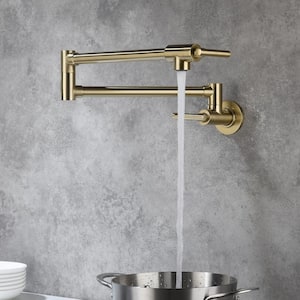 Wall Mounted Pot Filler Faucet with Double Handle in Gold