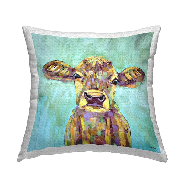 Stupell Industries Vivid Blue Country Calf Cattle Multi-Color Square Outdoor Throw Pillow