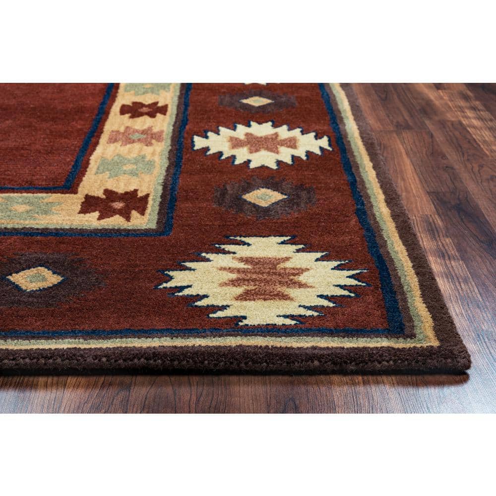 Ryder 8' Round Burgundy Wool Tribal Area Rug