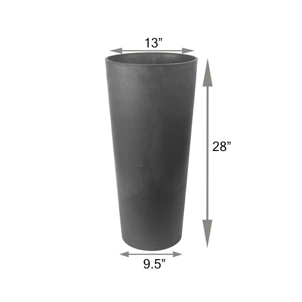 Tall Dark Charcoal Marble Round Indoor/Outdoor Planter