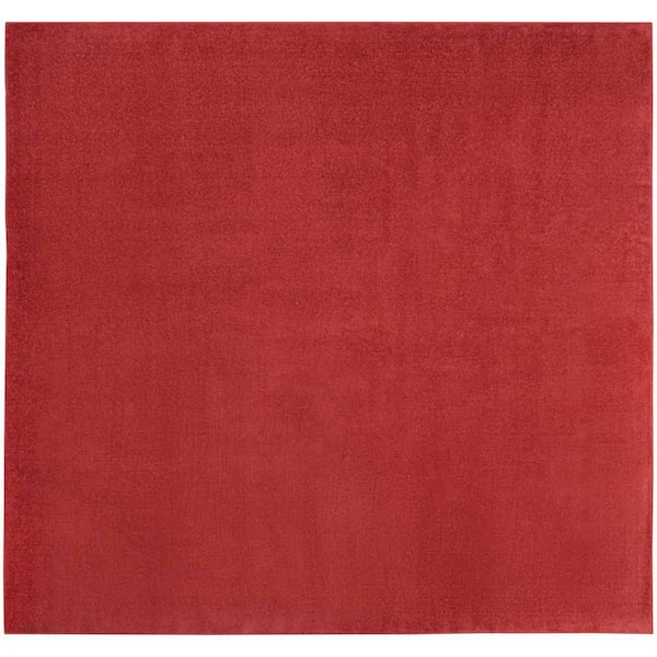 Essentials 9 ft. x 9ft. Brick Red Square Solid Indoor/Outdoor Patio Area Rug
