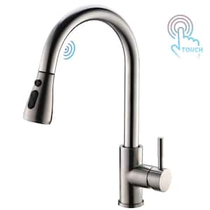 Single-Handle Touch Pull-Down Sprayer Kitchen Faucet with Supply Lines in Brushed Nickel