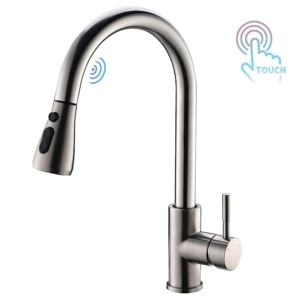 Boyel Living Single-Handle Touch Pull-Down Sprayer Kitchen Faucet with Supply Lines in Brushed Nickel