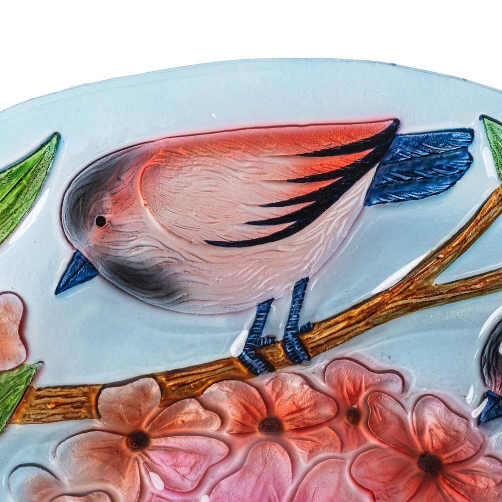 17.8" Multicolor Glass Birdbath with Metal Stand