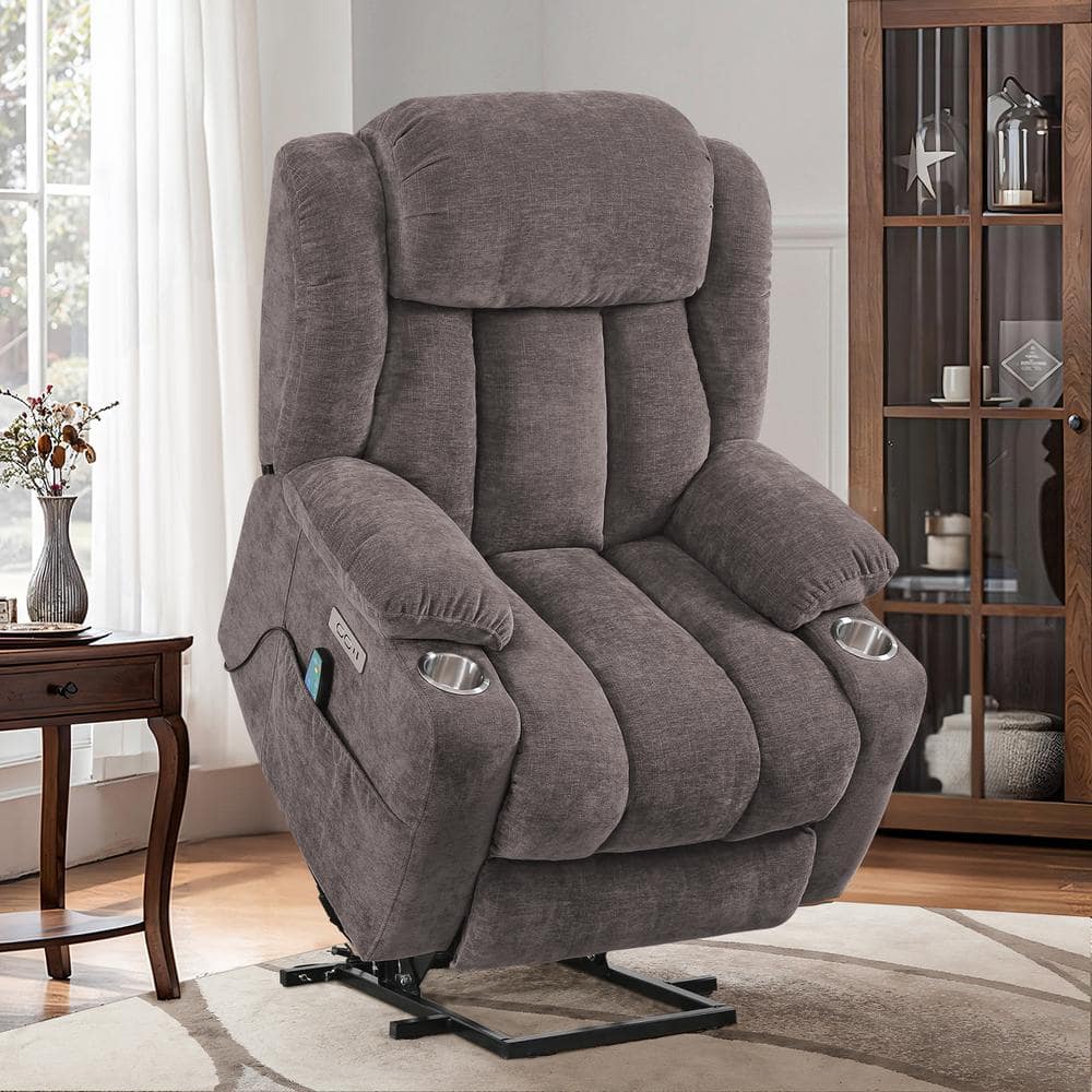 cozyman Jupiter Oversized Taupe Polyester Power Lift Assist Power Recliner  Chair with Massage and Heat for Elderly ZBT-TAUPE-1 - The Home Depot