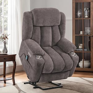 Jupiter Oversized Taupe Polyester Power Lift Assist Power Recliner Chair with Massage and Heat for Elderly