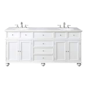 Hampton Harbor 72 in. W x 22 in. D x 35 in. H Double Sink Freestanding Bath Vanity in White with White Marble Top