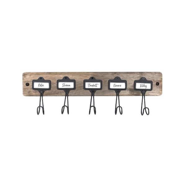Spectrum Vintage Living Wall Mount 5 A-Hook with Nameplates for Entryway Storage and Organization