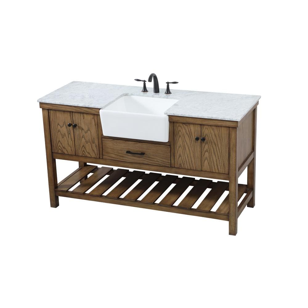 Driftwood Single Bathroom Vanity with Carrara White Marble Top
