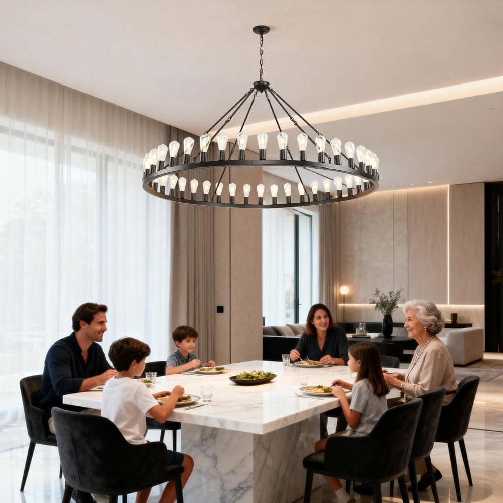 64 in. 42-Light Black Extra Large Wagon Wheel Chandelier Round High Ceiling Pendant Light Adjustable Chain price history on PriceWatchPro