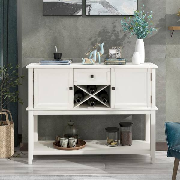 white console table with wine rack