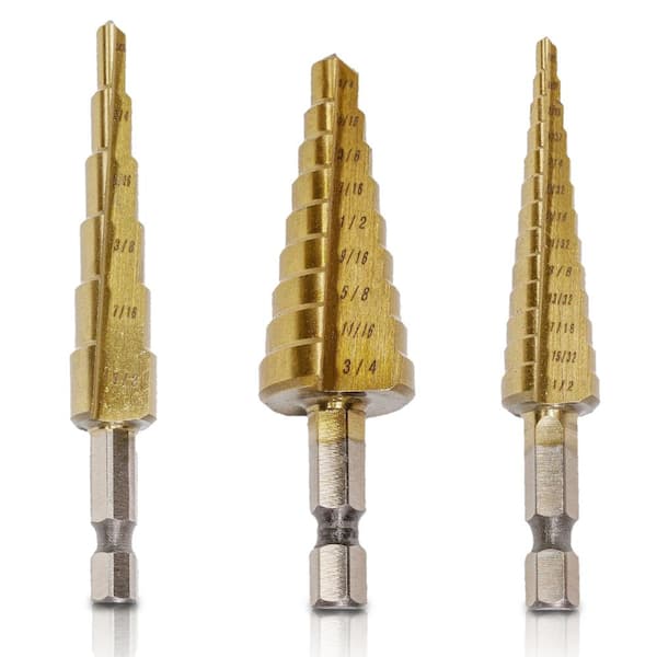 6 Pcs Step Titanium Cone Drill Hole Cutter Bit HSS Set Tool With Box 1/8'' 3/4" 