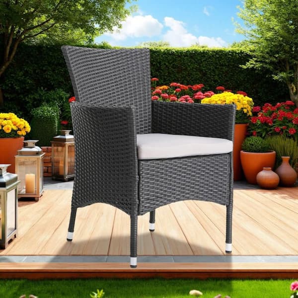 Marri Gray and Beige Ergonomic Wicker Outdoor Patio Dining Chair (Set of 2)