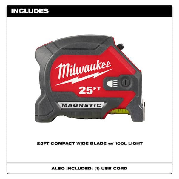 927161-3 Milwaukee Tape Measure: 16 ft. Blade L, 25 mm Blade W, in