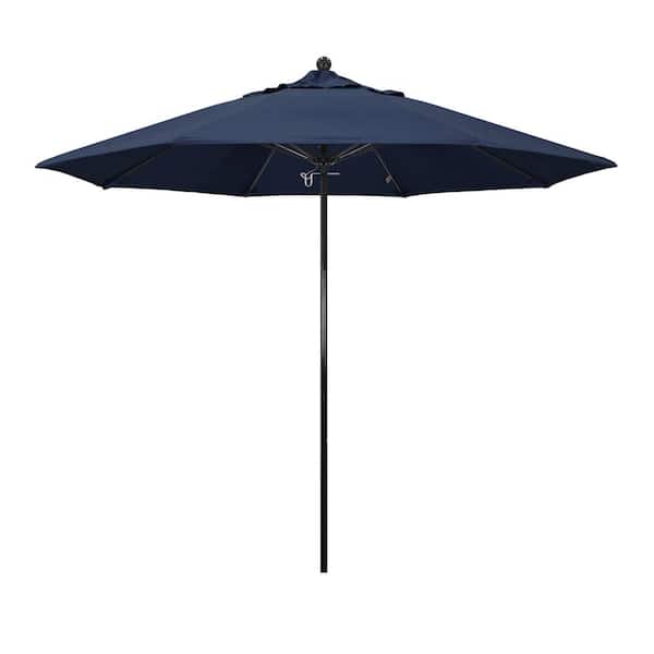 California Umbrella 9 ft. Black Fiberglass Commercial Market Patio Umbrella with Fiberglass Ribs and Push Lift in Spectrum Indigo Sunbrella
