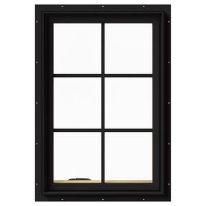 24 in. x 36 in. W-2500 Series Black Painted Clad Wood Left-Handed Casement Window with Colonial Grids/Grilles