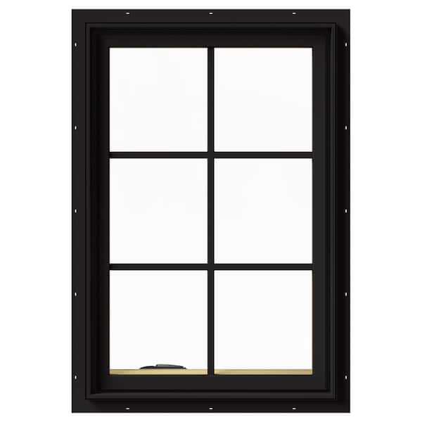 JELD-WEN 24 in. x 36 in. W-2500 Series Black Painted Clad Wood Left-Handed Casement Window with Colonial Grids/Grilles