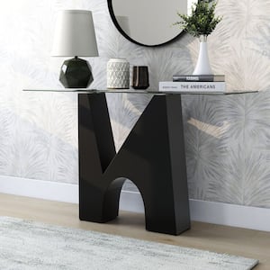 Handa 48 in. Clear and Black Rectangle Glass Console Table